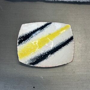 intage West German Metal Enameled Plate/TrayEnamel‎ Dish Black Yellow White